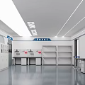 Modern Clinical Laboratory Interior With Cabinets Workbenches And Storage Shelves
