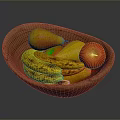 Wooden Fruit Bowl With Bananas Pears And Red Apple For Home Use