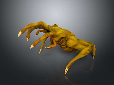 Detailed Yellow Monster Creature With Sharp Claws 3D Render On Gray Background 3d model