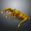 Detailed Yellow Monster Creature With Sharp Claws 3D Render On Gray Background