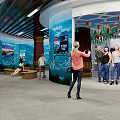 Cultural Center Interior With Visitors Exploring Exhibition Murals Digital Screens And Decorative Flags