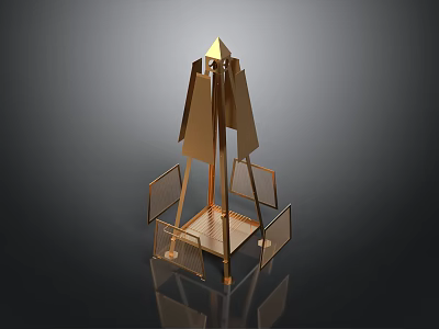 Golden Modern Geometric Tower Structure With Platform And Railings 3d model