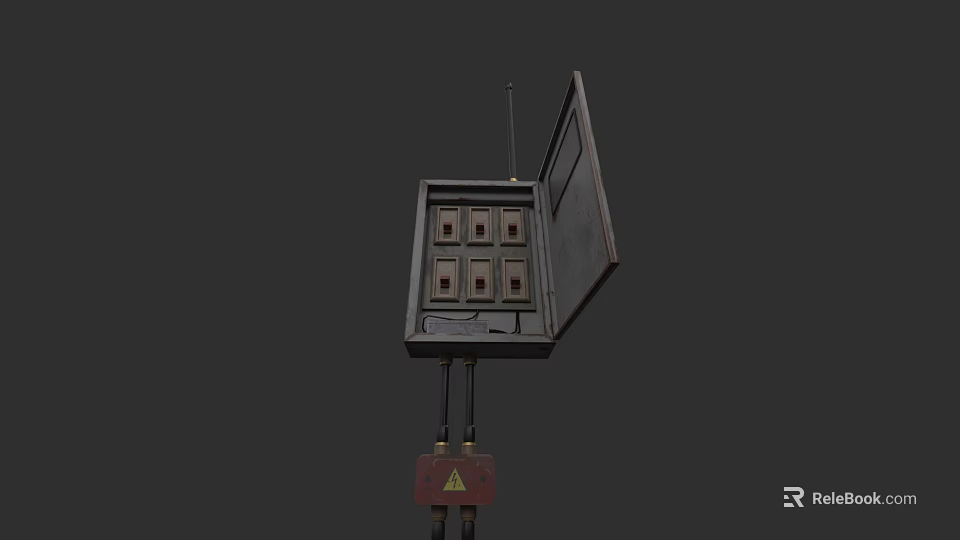 Electrical Distribution Box with Open Cover Internal Switches and Wires Connected to Warning Label Box 3d model 