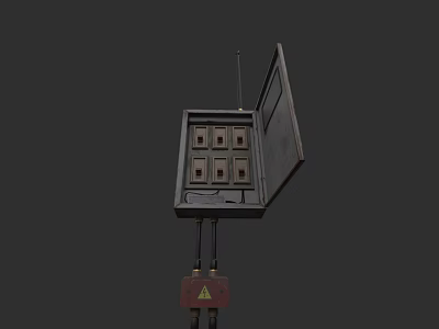 Electrical Distribution Box with Open Cover Internal Switches and Wires Connected to Warning Label Box 3d model
