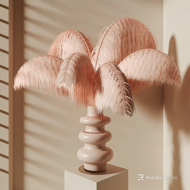 Elegant Ornamental Decor Set with Pink Feathers and Spiral Base for Modern Home Interior Design 3d model 