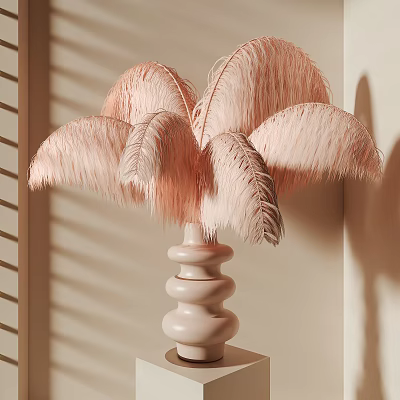 Elegant Ornamental Decor Set with Pink Feathers and Spiral Base for Modern Home Interior Design 3d model