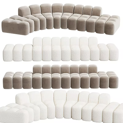 Modern Plush Multi-seat Sofa With Modular Design In Gray And White Hues 3d model