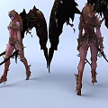 Game Movie Character With Black Wings Ornate Armor And Swords In Fantasy Style