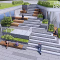 Outdoor Landscape Seats with Stepped Design and Greenery for Public Relaxation