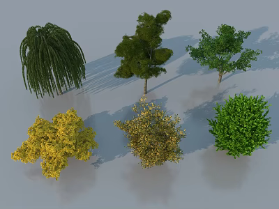 Various Arbor Varieties Showcasing Diverse Shapes And Green Yellow Golden Foliage 3d model