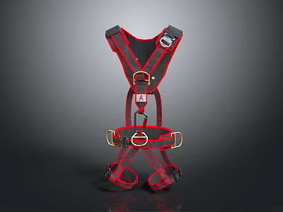 Red Black Safety Harness With Adjustable Straps And Metal Buckles For Daily Use 3d model