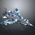 Modern Fighter Jet Design Featuring Blue White Geometric Camouflage And Sharp Aerodynamic Structure 3d model
