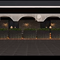 Modern Elegant Elevator Hallway With Wooden Flooring Chandeliers Green Plants Seats Glass Doors Sea View