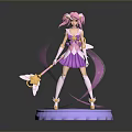 Woman Figure With Pink Hair Purple Dress Wings And Golden Weapon On Purple Base