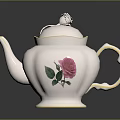Elegant White Porcelain Teapot With Pink Rose And Gold Trim Design