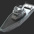 Gray Metallic Warship With Deck Structure Command Tower Railing And Military Equipment