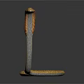 Yellow and brown patterned cobra with raised head and coiled body on black background