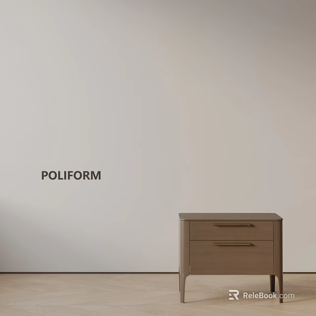 Poliform Modern Wooden Bedside Table With Two Drawers And Simple Design 3d model