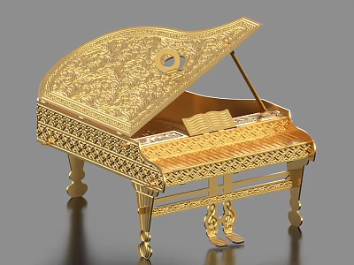 Golden Musical Instrument Art Supplies With Intricate Carvings And Decorative Design 3d model