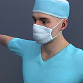 Man in Blue Scrubs with Surgical Mask and Cap Standing with Arms Outstretched 3d model