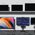 Various Size Television Sets Displayed On Wall Shelf And Floor Stands