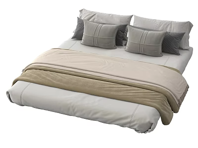 Modern Cozy Bed Linens With Neutral Tones Pillows And Soft Blanket 3d model