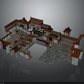 Traditional Chinese Architecture Design With Red Roof White Walls And Courtyard Layout