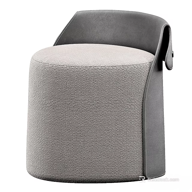 Comfortable Modern Gray Fabric Single Chair With Leather Rolled Backrest Design 3d model 
