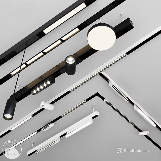 Modern Interior Lighting Design With Ceiling Mounted Downlights And Spotlights Track Linear Lights 3d model 
