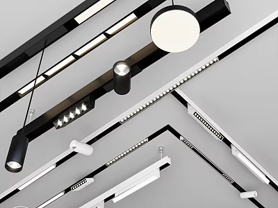 Modern Interior Lighting Design With Ceiling Mounted Downlights And Spotlights Track Linear Lights 3d model