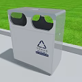 Outdoor Trash Recycle Bin With Dual Openings Recycling Symbol Green Grass Concrete Ground