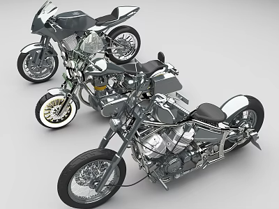 Classic Motorcycles With Chrome Accents Black Seats And Spoked Wheels Design 3d model