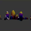 Vibrant Colorful Crystal Structures With Gradient Hues And Small Stones On Reflective Surface