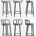 Modern Bar Stools With Black Metal Frame Gray Upholstered Seat And Gold Accents