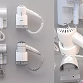 White Wall Mounted Hair Dryers With Coiled Cords As Daily Electrical Appliances