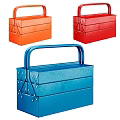 Vintage Metal Toolbox Style Decorative Ornament Set In Orange Red Blue Colors