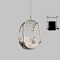 Stylish White Rattan Hanging Chair With Beige Cushion And Cozy Indoor Seating Design