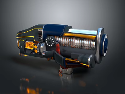 Futuristic Mechanical Weapon With Blue Yellow Accents And Spring Mechanism 3d model