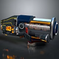 Futuristic Mechanical Weapon With Blue Yellow Accents And Spring Mechanism