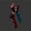 Decorative Fantasy Weapon Sword With Pink Tip Brown Hilt Blue Red Blade And Ornate Patterns
