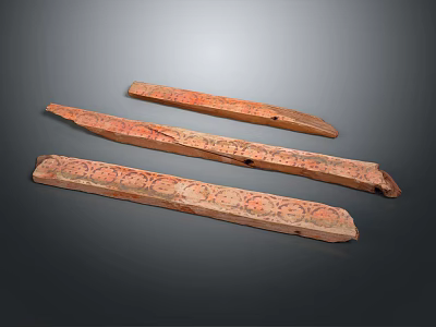Three Long Stone Wood Carved Decorative Strips Featuring Detailed Patterns 3d model