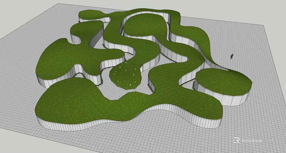 Creative Garden Ornament Design With Irregular Green Lawn Shapes And White Edges 3d model 