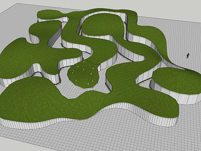 Creative Garden Ornament Design With Irregular Green Lawn Shapes And White Edges 3d model