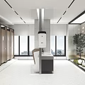 Modern Public Restroom Interior Design With Stalls Sink Area And Green Plants