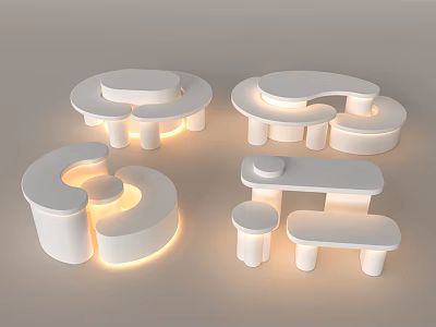 Modern White Display Shelves With Unique Shapes And Built In Lighting For Retail Spaces 3d model