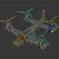 Detailed Space and Aerospace Aircraft Model Featuring Four Propellers Gray Body Red Insignias And Cockpit