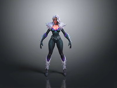 Female Fantasy Character With White Long Hair Red Skin Black Tight Suit White Fur Decorations 3d model