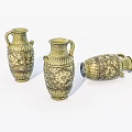 Three Vintage Ceramic Vases With Intricate Decorative Patterns And Brass Finish 3d model