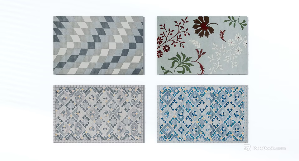 Square Rugs With Various Geometric And Floral Patterns For Home Decor 3d model