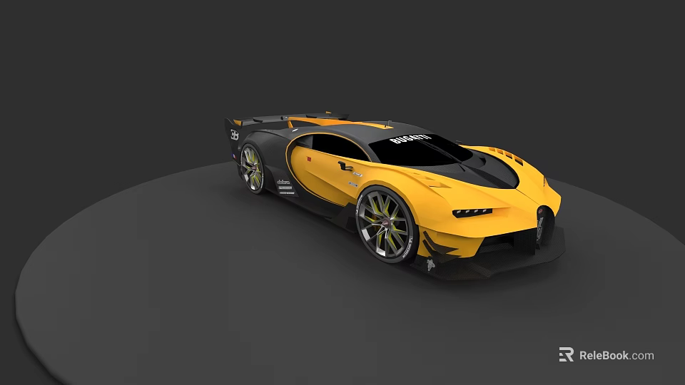 Bugatti Yellow And Black Sports Car With Sleek Aerodynamic Design And Large Alloy Wheels 3d model 